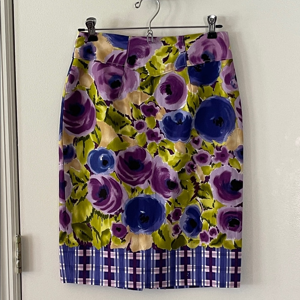 Anthropologie Purple and Blue Floral Pencil Skirt Baraschi